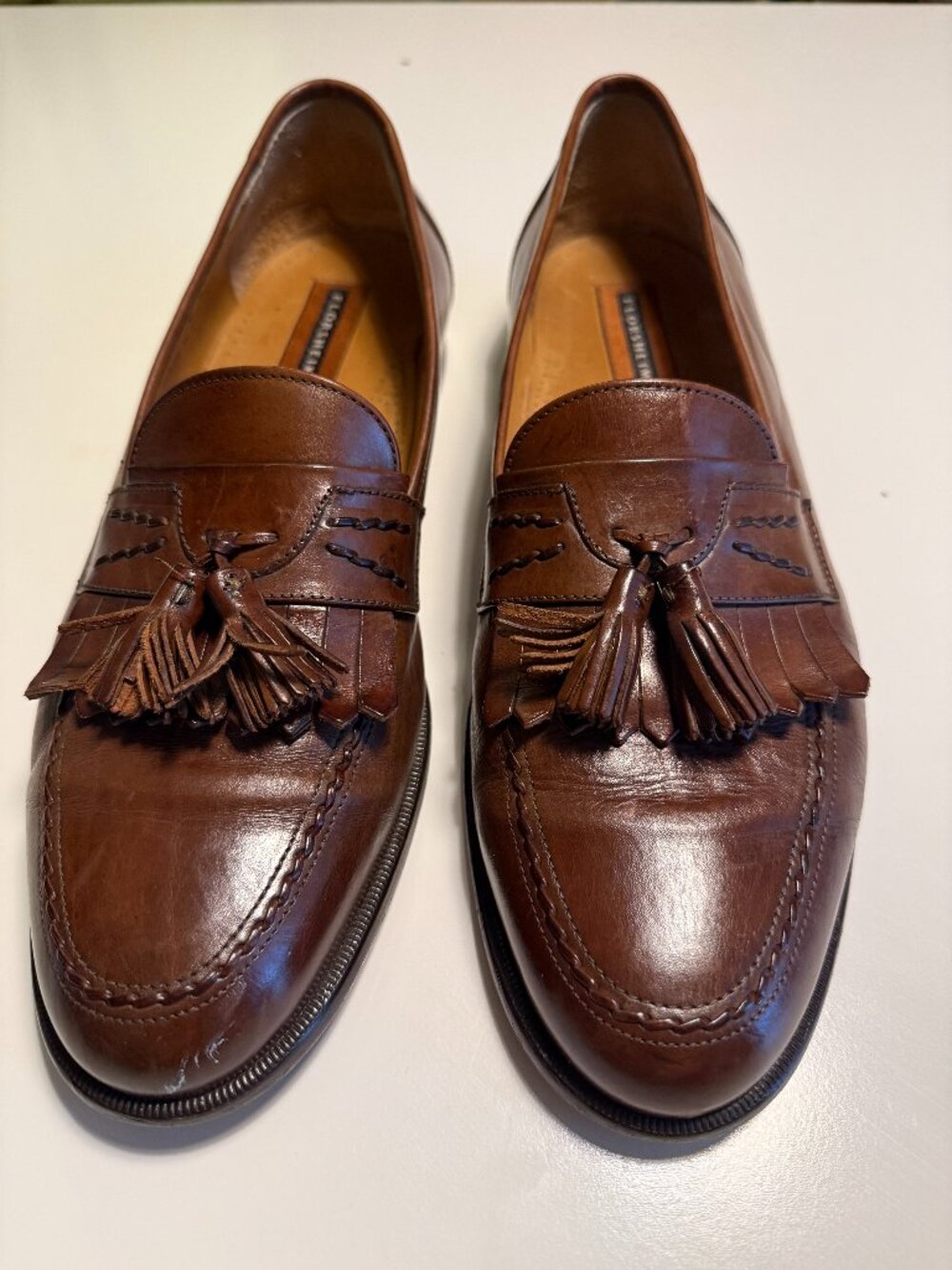 Vintage Florsheim Made in Italy Dress Brown Leather Tassel Loafer Men's Size 13D